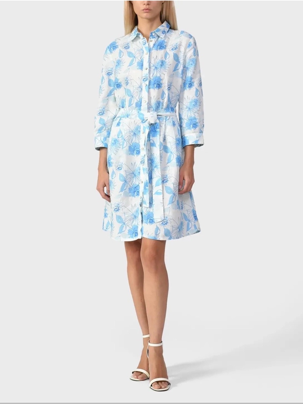 🆕120% Lino Floral Linen Belted Shirtdress - Picture 2 of 15